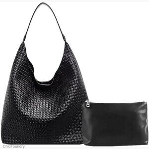 Large Woven Tote Bag Top-Handle Shoulder Bag Vegan Leather Hobo